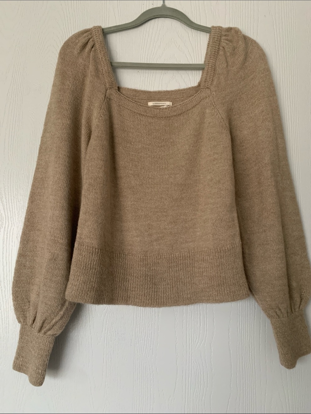 Anthropologie Taupe Off-the-Shoulder Square Neck Sweater